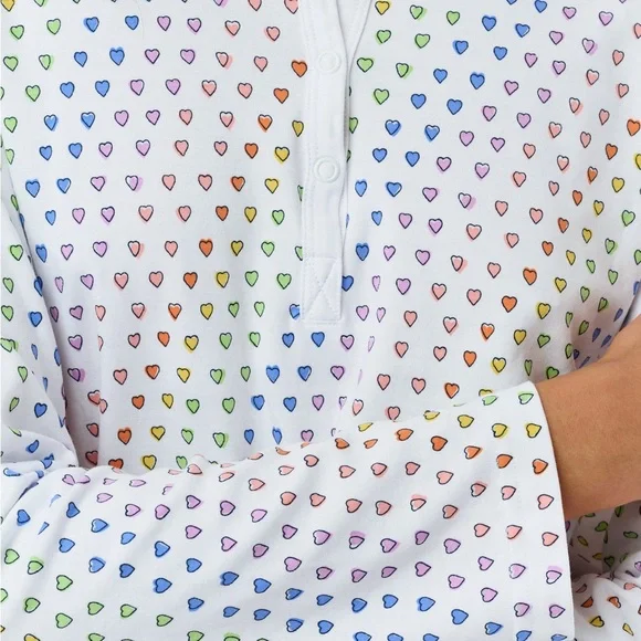 Roller Rabbit Disco Hearts White Henley Pajama Top Multiple Sizes - Picture 2 of 7